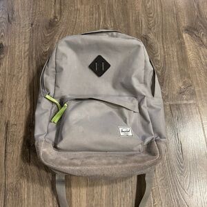 Herschel Supply Company Gray Backpack with Lime Green Accent Leather Bottoom